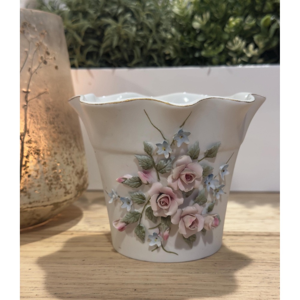 Vintage Lefton Japan Hand-Painted Floral Vase